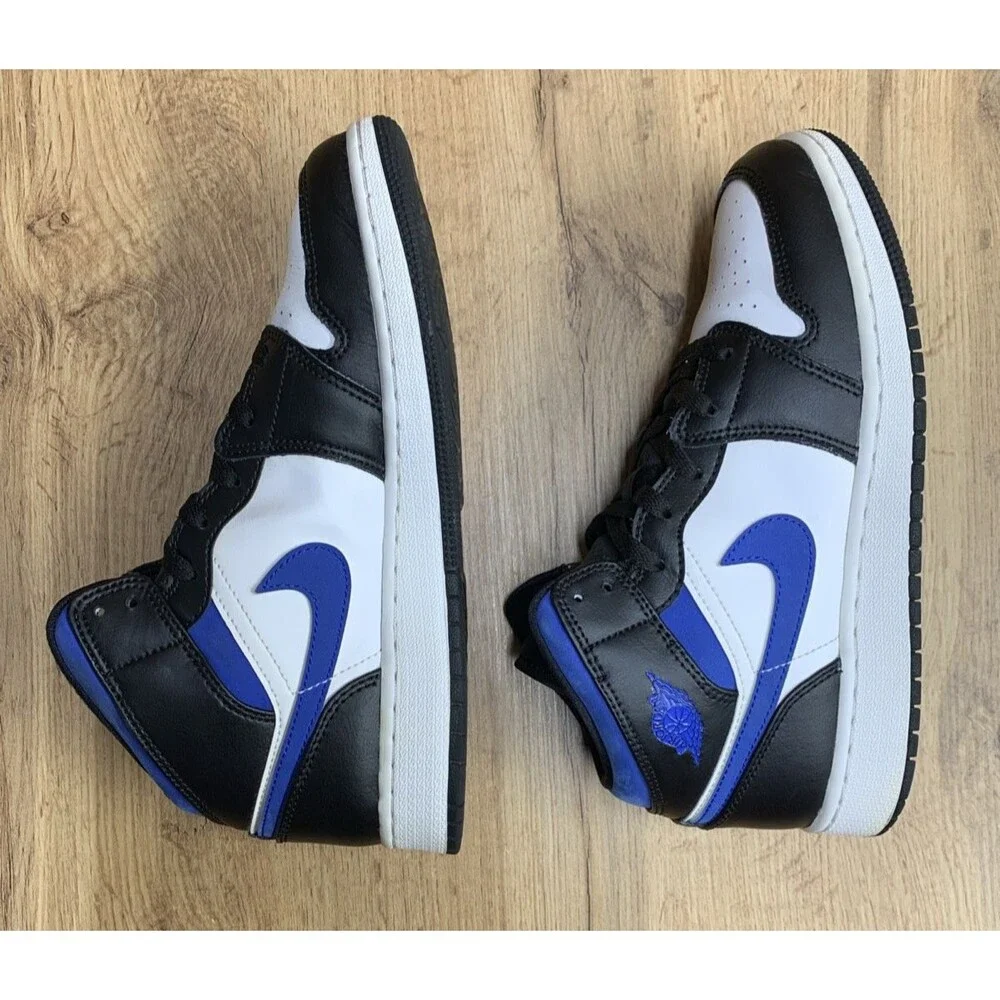 Nike Air Jordan 1 Retro Mid Racer Blue Black 554725-140 Sneakers Youth Size 6.5Y